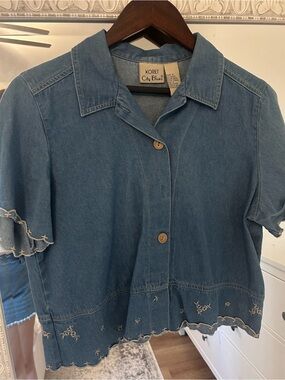 Koret Blue Denim Button-Front Short Sleeve Top
